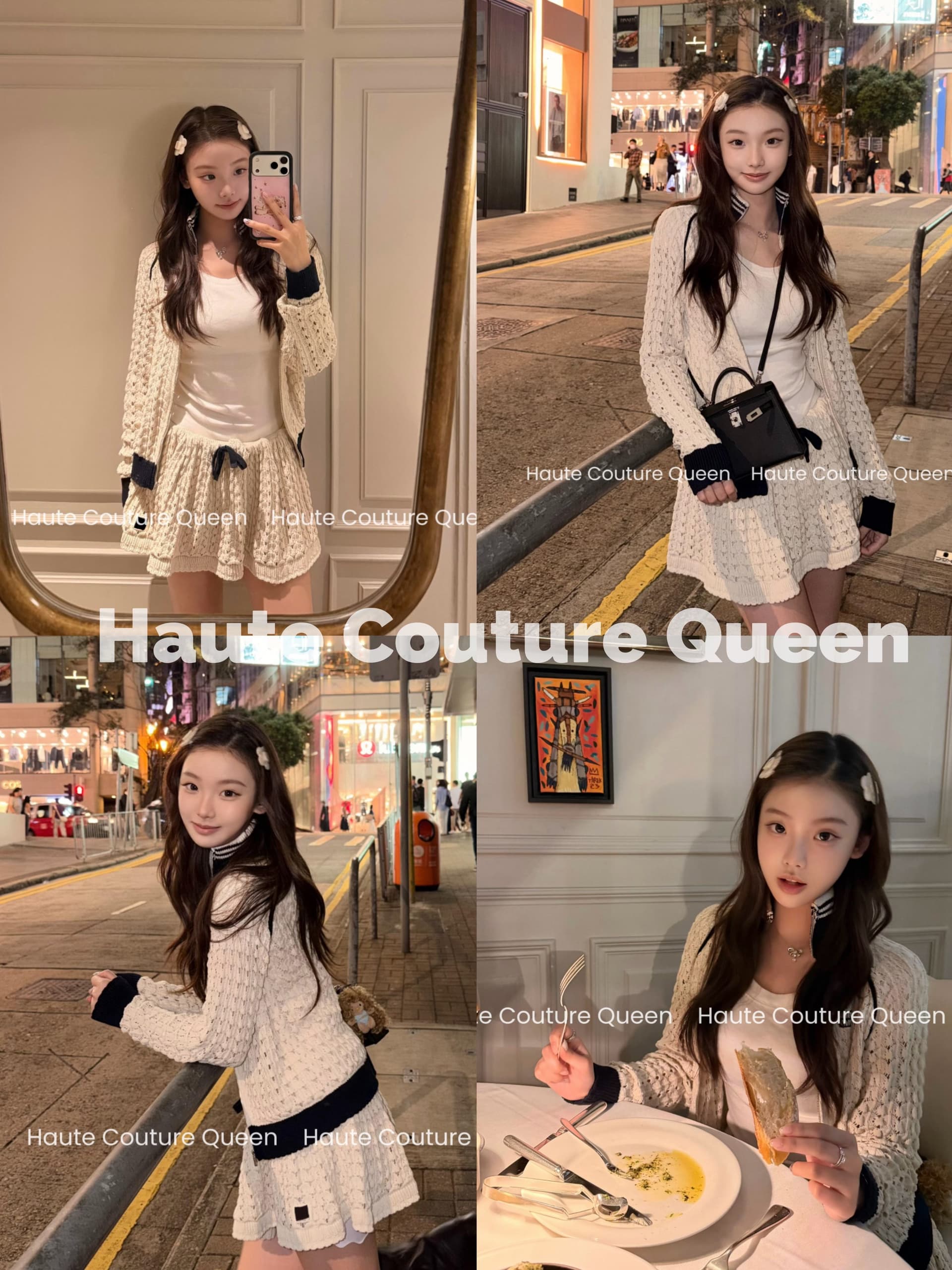 haute couture queen 선전 남쪽 기름 휴가 바람 홀로우 아웃 자수 니트 지퍼 오픈 가디건 미니 스커트