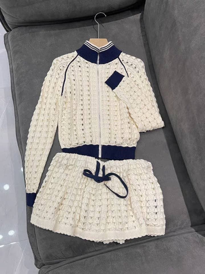 haute couture queen 선전 남쪽 기름 휴가 바람 홀로우 아웃 자수 니트 지퍼 오픈 가디건 미니 스커트 상세 이미지 5