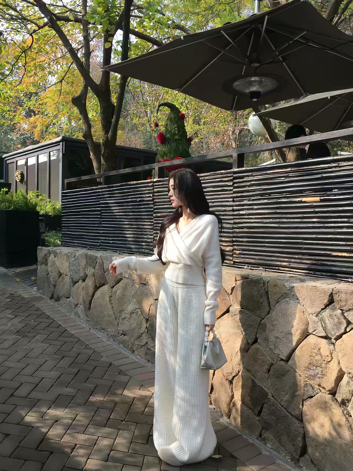 가을 캐주얼 바람 가을 겨울 와이드 레그 팬츠 맨위 패션 세트 캐주얼 슬림해 보이는 패션 프랑스식 상세 이미지 4