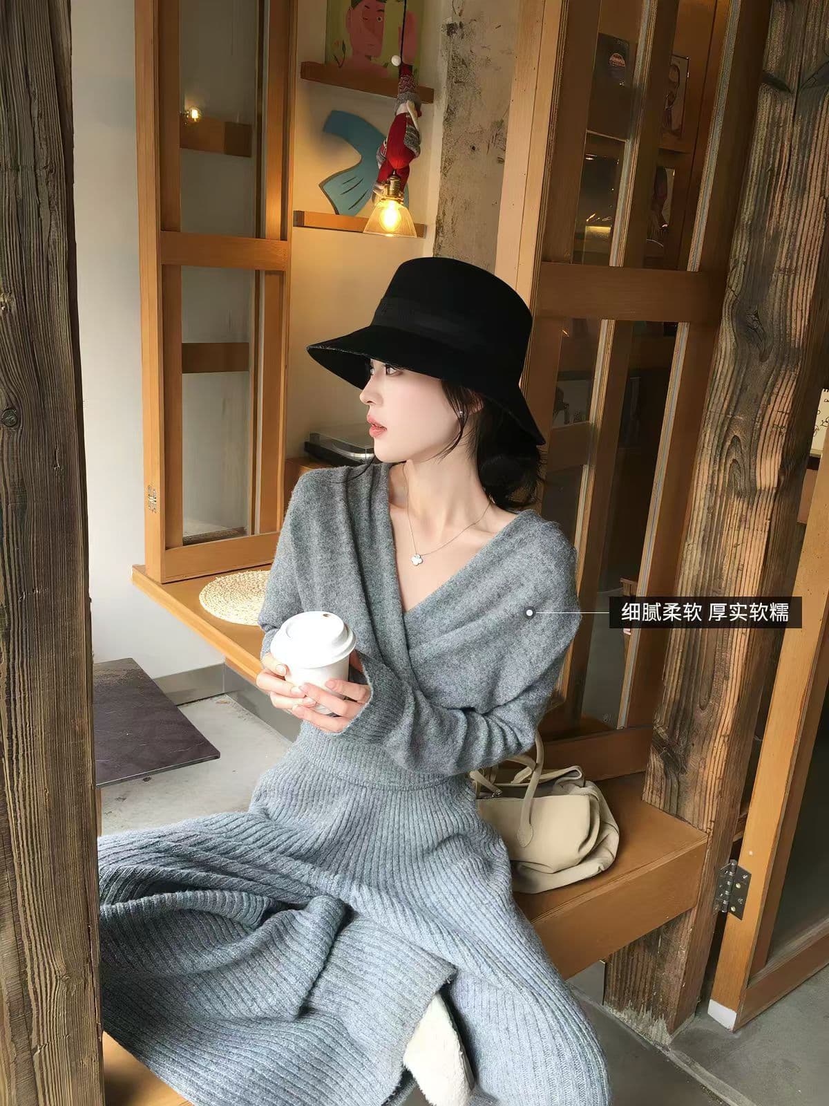 가을 캐주얼 바람 가을 겨울 와이드 레그 팬츠 맨위 패션 세트 캐주얼 슬림해 보이는 패션 프랑스식 상세 이미지 7