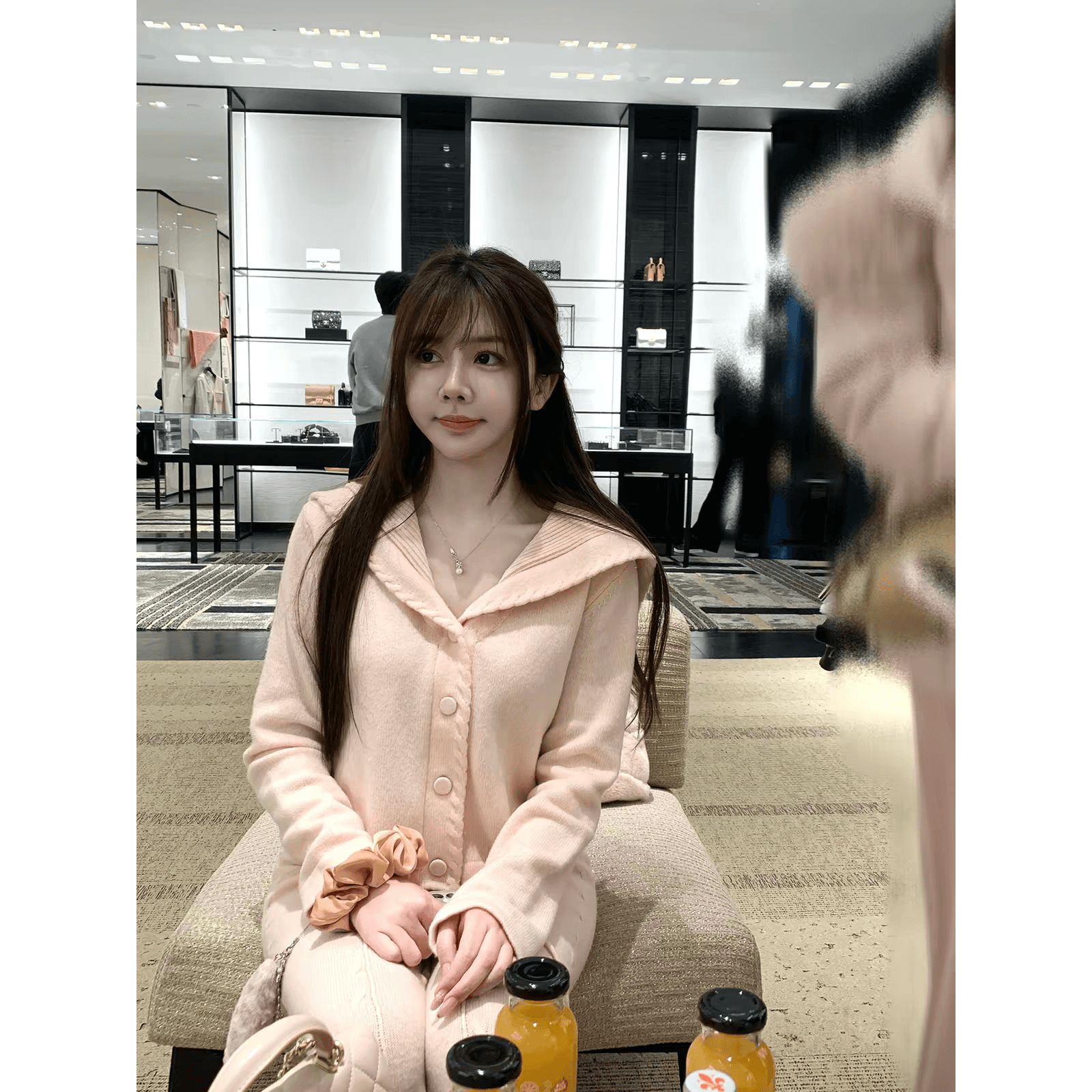 일레븐 소녀 lii 봄날 top 그룹 26 지점 꽈배기 해군 칼라 니트 오픈 가디건 세트 여성 이미지 3