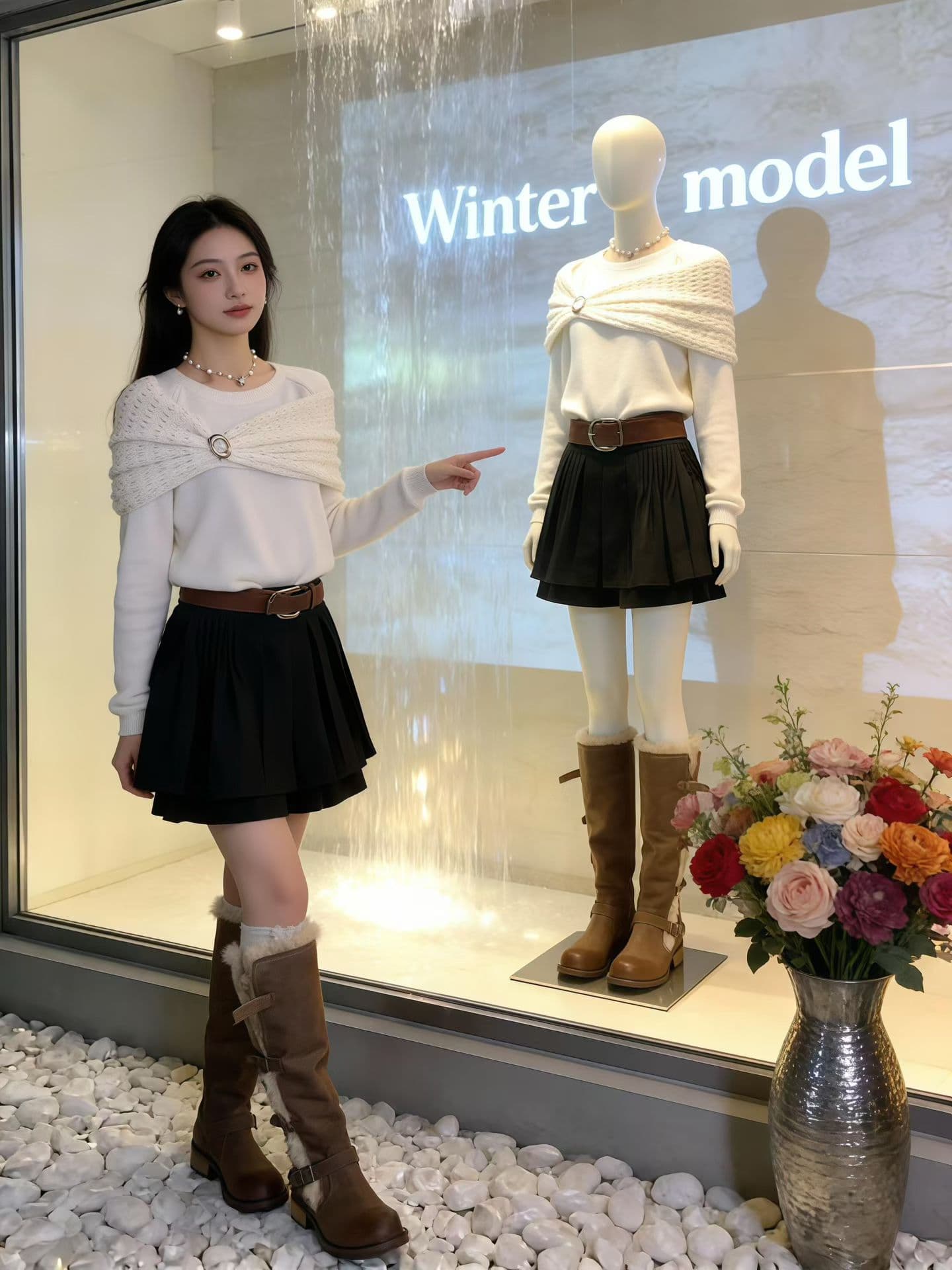 고유 한 Chic 홀로우 아웃 숄 스웨터 여성 의류 겨울 새로운 작은 키 자이언트 잘 생긴 루즈핏 슬림해 보이는 품격 맨위 상세 이미지 5