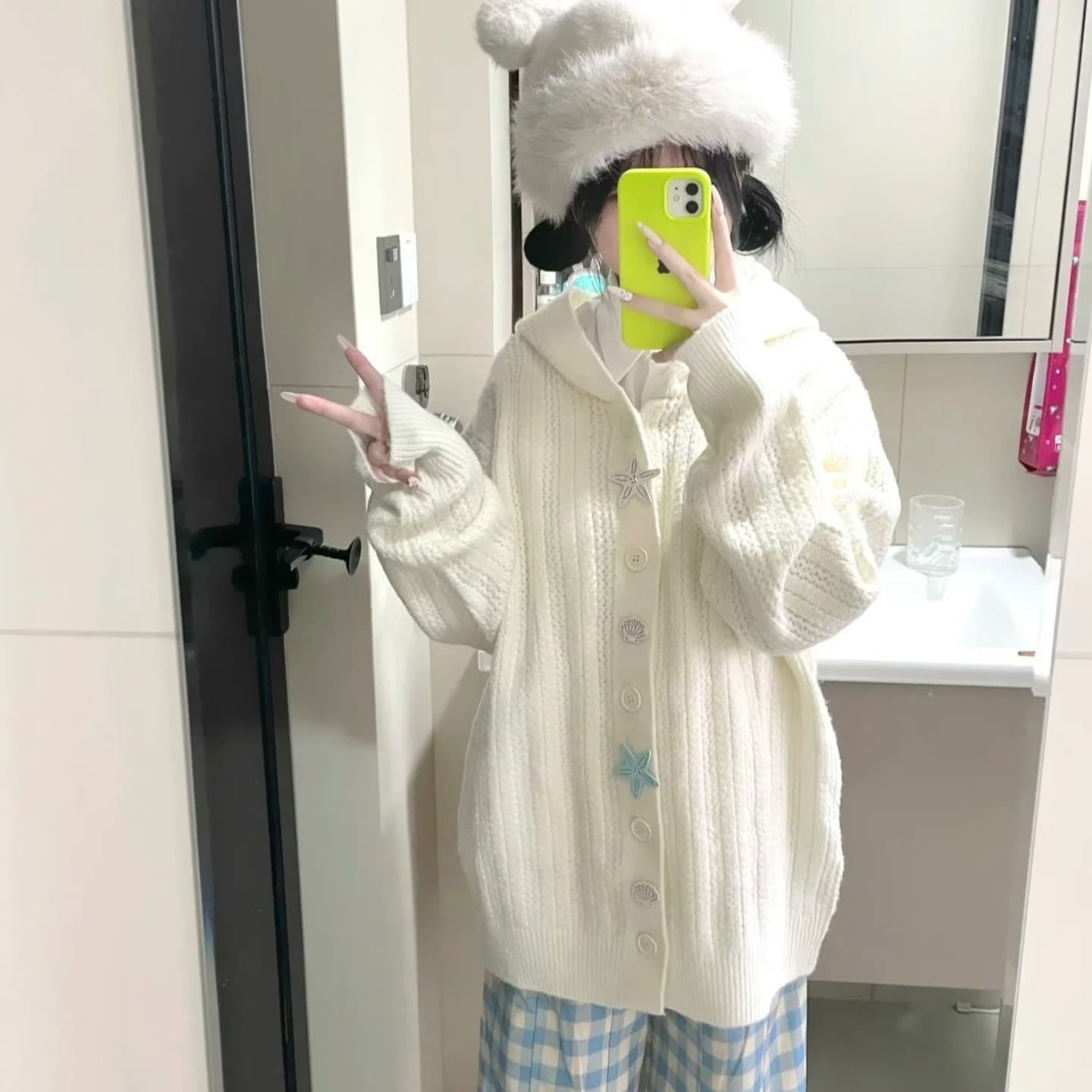 우유 씽 하는 소리 불가사리 니트 오픈 가디건 여성 가을 겨울철 착용 가져 가라. 새로운 디자인 센스 작은 대중 루즈핏 후드 스웨터 코트 상세 이미지 2