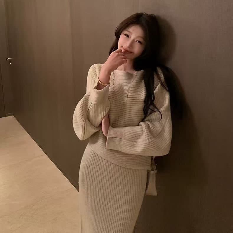 양모 부드러운 찹쌀 고급 질감 하나 슬라이스 불규칙 슈퍼 발 재료 맨위 반 스커트 세트 이미지 4