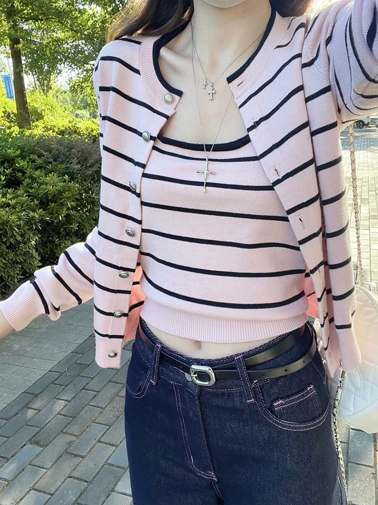 가을 겨울 한국 스타일 디자인 센스 행침 목 캐미솔 스택 착용 니트 오픈 가디건 달콤한 핫걸 쇼트 스타일 맨위 상세 이미지 5