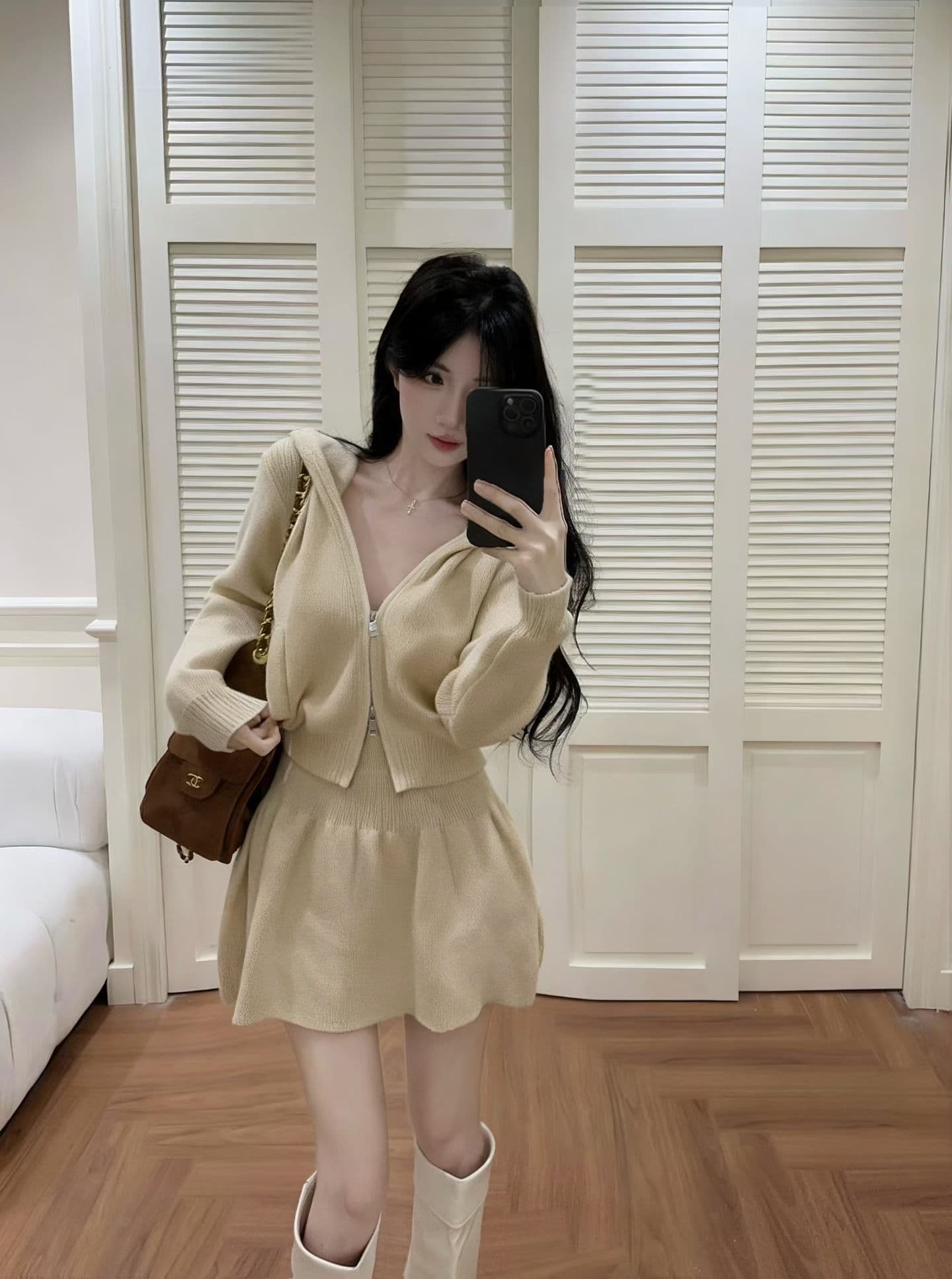 빛 산소 프라임 연 세트 12 바늘 푹신한 익스트림 제인 느긋한 센스 스웨터 오픈 가디건 반신 치마 세트 이미지 4