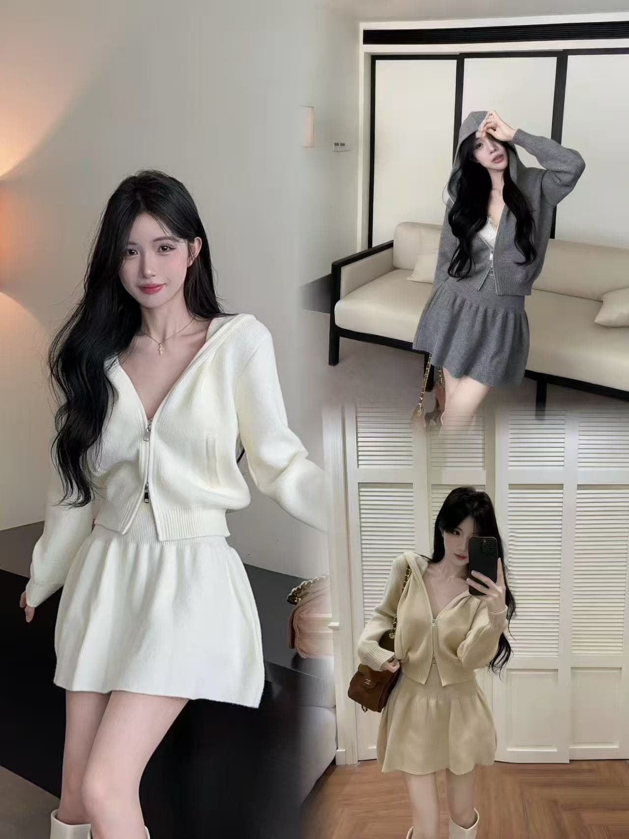 빛 산소 프라임 연 세트 12 바늘 푹신한 익스트림 제인 느긋한 센스 스웨터 오픈 가디건 반신 치마 세트 상세 이미지 7
