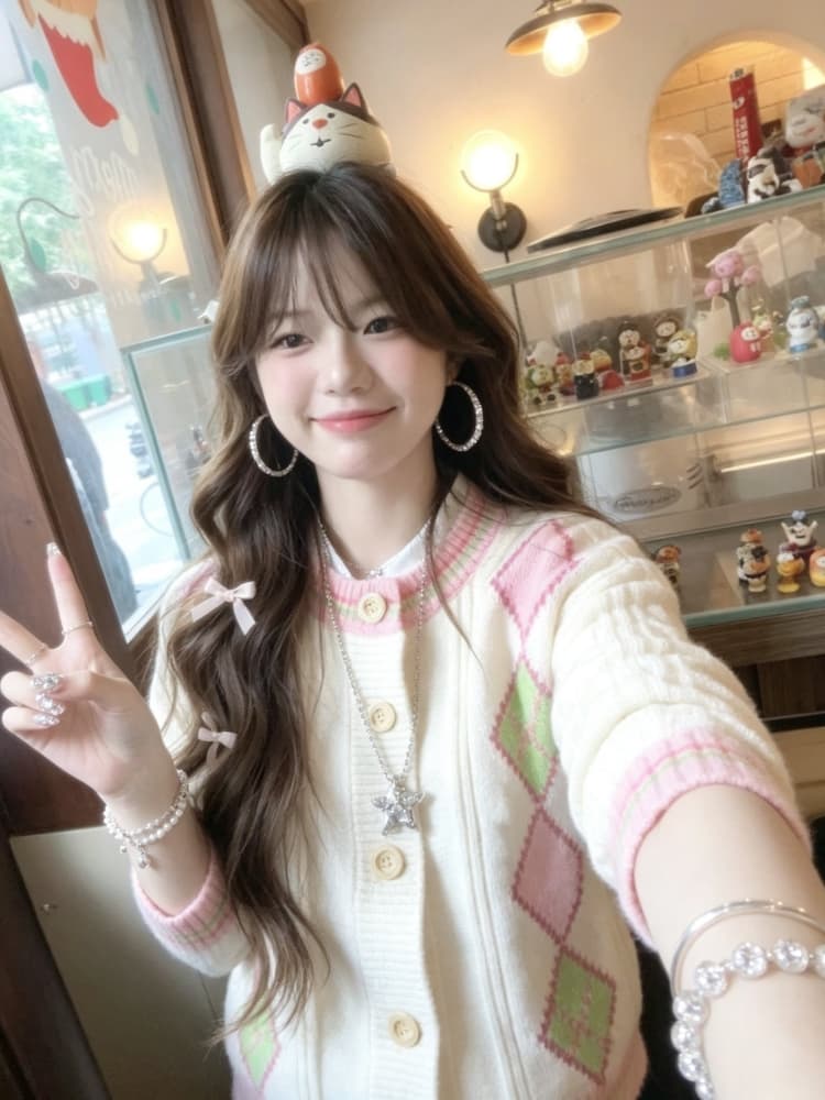 부드러운 느긋한 바람 맨위 부드러운 찹쌀 다이아몬드 모양 체크무늬 니트 오픈 가디건 스웨터 여성 코트 가을 2026 새로운 루즈핏 상세 이미지 3
