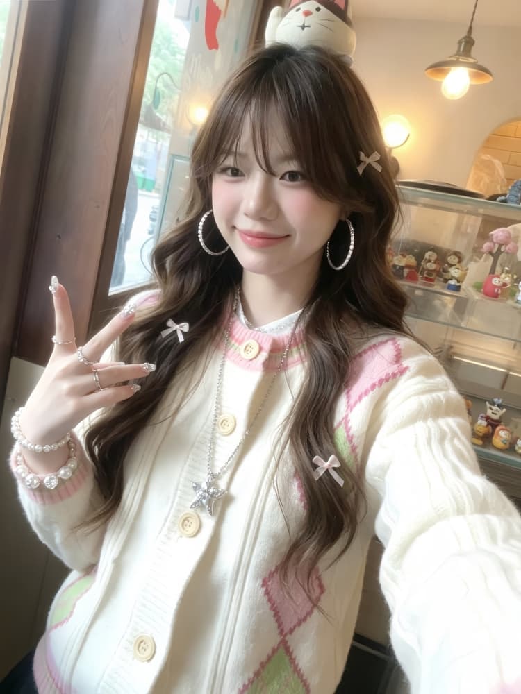 부드러운 느긋한 바람 맨위 부드러운 찹쌀 다이아몬드 모양 체크무늬 니트 오픈 가디건 스웨터 여성 코트 가을 2026 새로운 루즈핏 상세 이미지 4