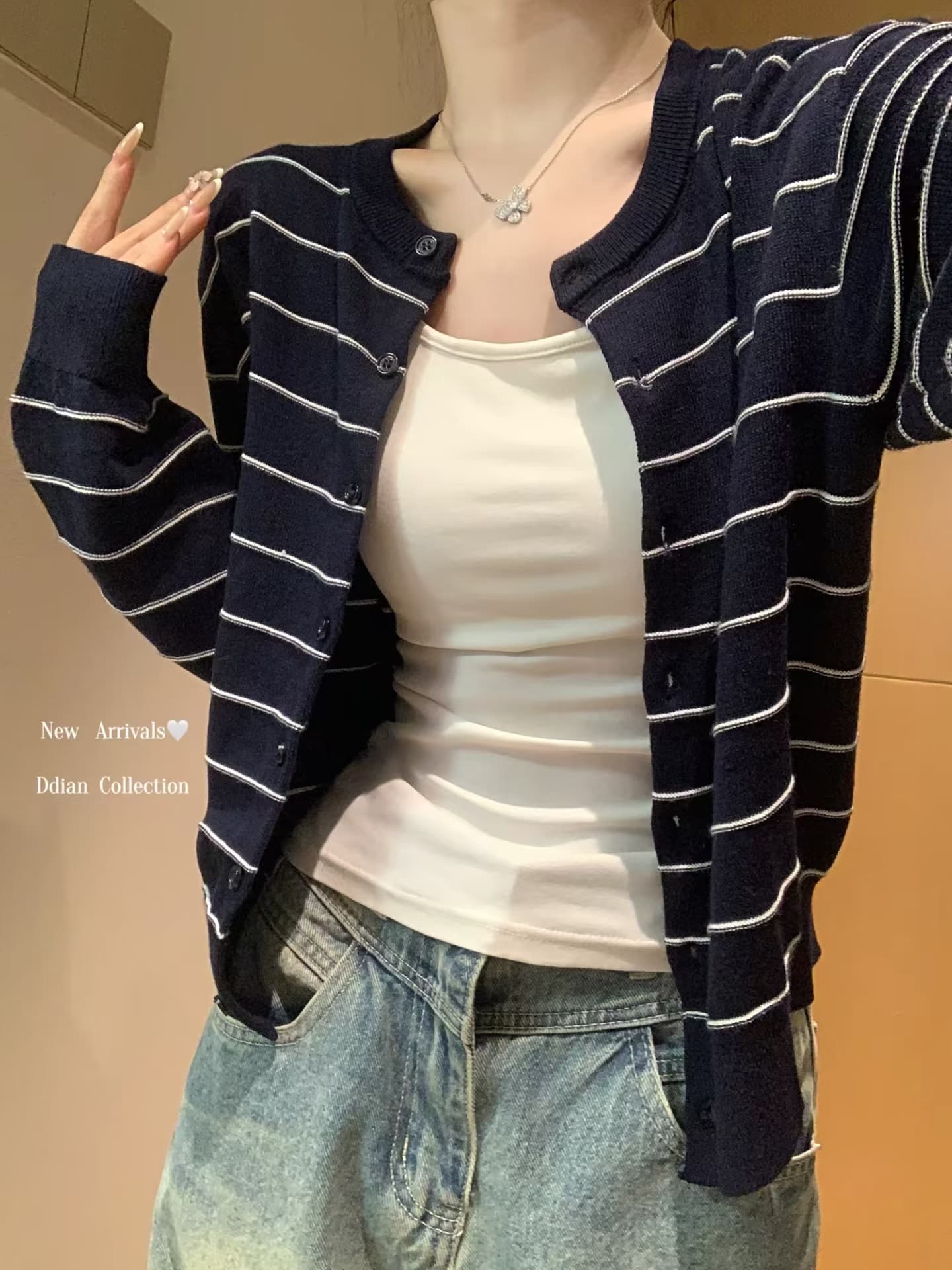 한 부서 학원 스타일 스트라이프 라운드 넥 양모 니트 오픈 가디건 여성 가을 겨울 캐주얼 다용도 스웨터 긴팔 재킷 맨위