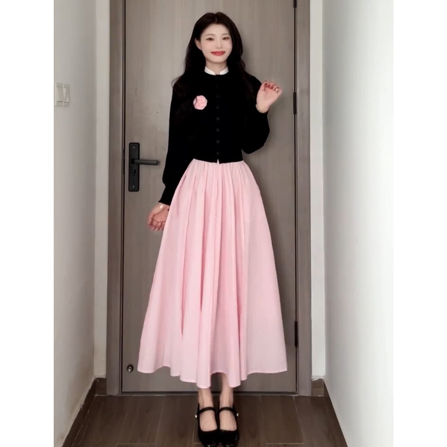 2026 새로운 한 부서 분위기 센스 착용 가져 가라. 에이즈 환자 세트 드레스 아이들 조기 봄 니트 투피스 세트 핑크색 롱 스커트 상세 이미지 6