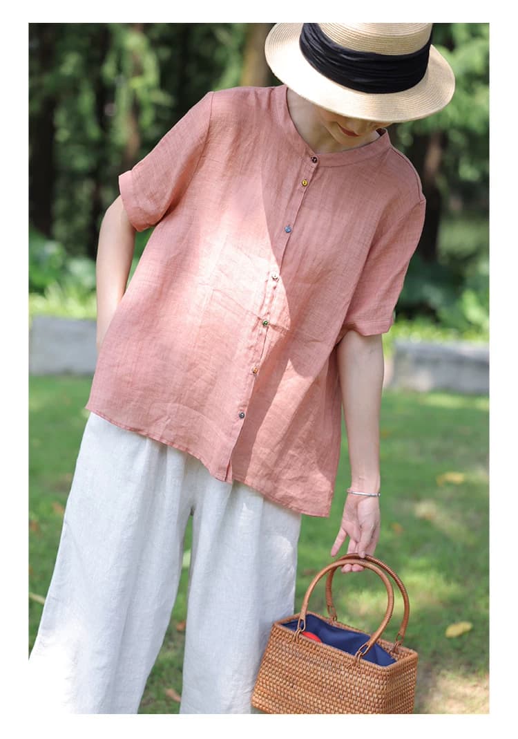 비 실사 2026 여름 새로운 라미 다용도 반팔 셔츠 맨위 여성 루즈핏 빅 사이즈 어머니 드레스 상세 이미지 6