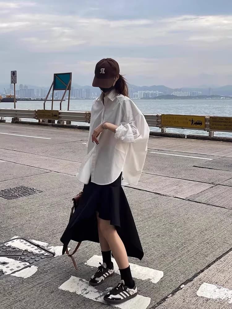 2026 새로운 이른 봄 느슨함 센스 착용 가져 가라. 프로필 모양 흰 셔츠 느긋한 chic 항구 바람 루즈핏 긴팔 셔츠 재킷 상세 이미지 6
