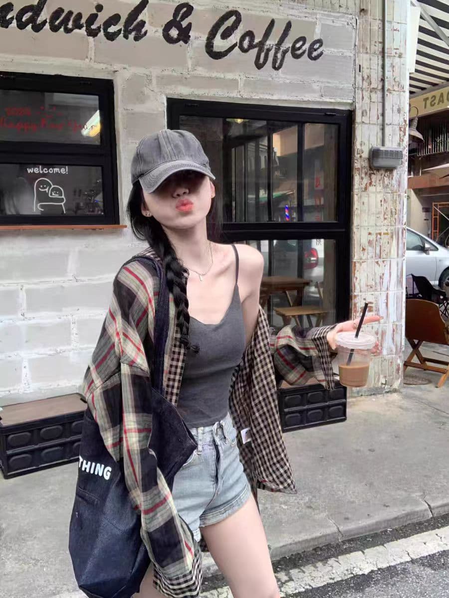 yoogirls 느슨함 느긋한 센스 아기 실 격자 무늬 셔츠 여성 코트 봄 여름 자외선 차단 체크무늬 긴팔 셔츠 상세 이미지 8