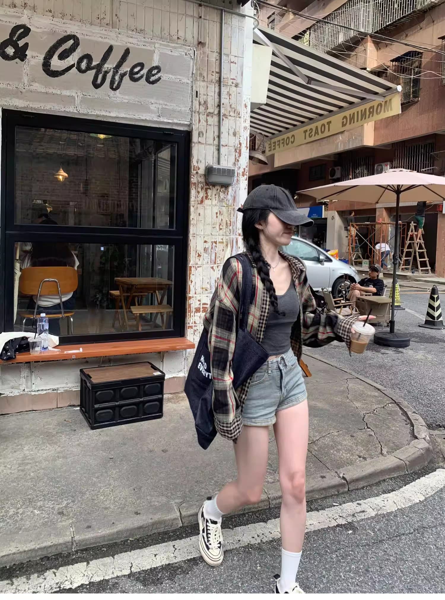 yoogirls 느슨함 느긋한 센스 아기 실 격자 무늬 셔츠 여성 코트 봄 여름 자외선 차단 체크무늬 긴팔 셔츠 상세 이미지 11