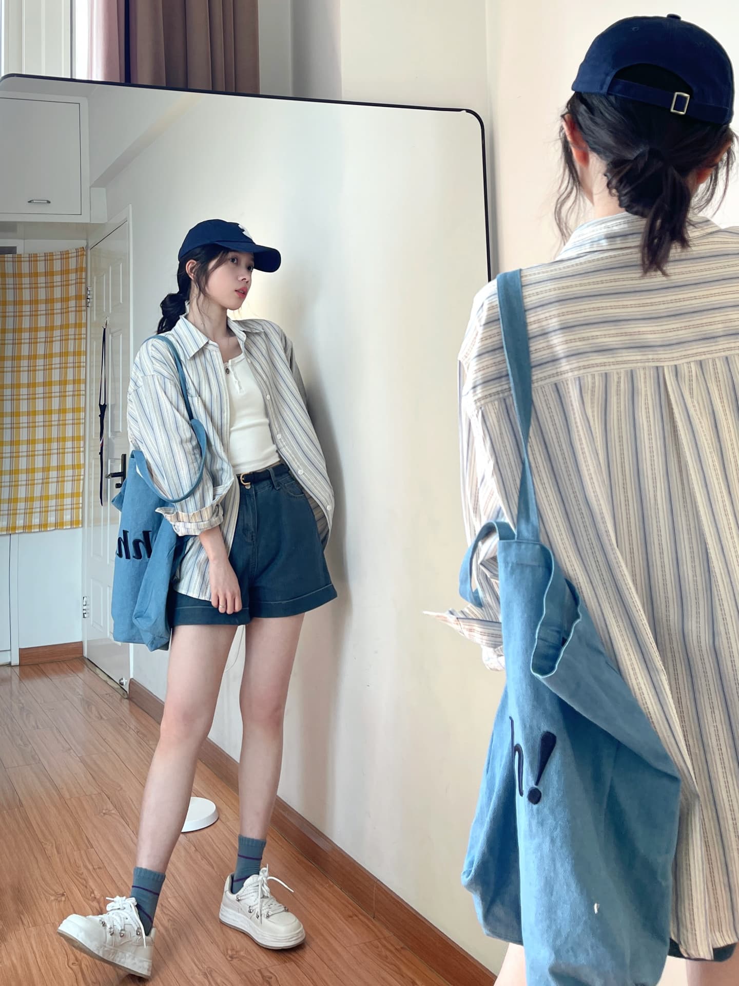 파란색 스트라이프 셔츠 얇은 여성 코트 여름 디자인 센스 작은 대중 긴팔 자외선 차단 셔츠 홍콩 느낌 루즈핏 맨위 트렌디 상세 이미지 7