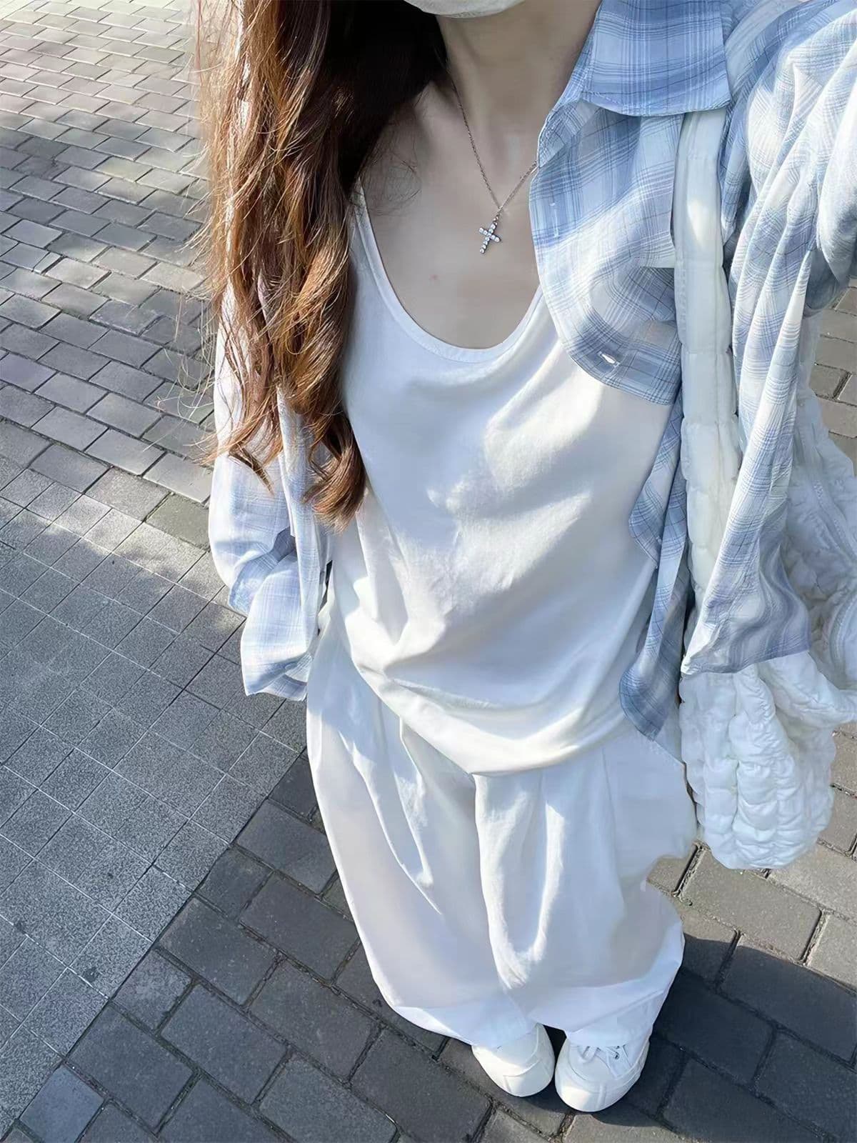 파란색 체크무늬 긴팔 셔츠 여성 의류 가을 얇은 스타일 디자인 센스 작은 대중 프랑스식 맨위 자외선 차단 셔츠 재킷 트렌디 이미지 2