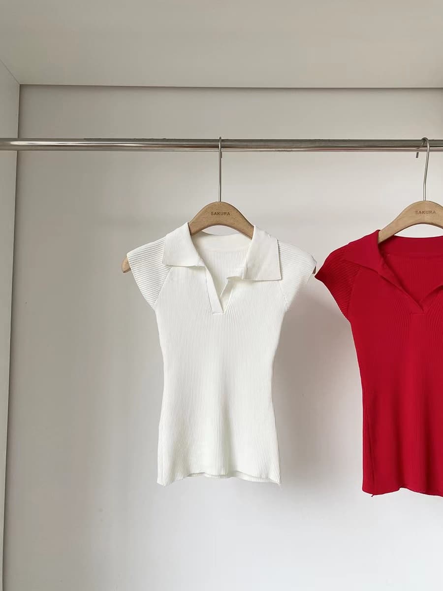 품격 황색 POLO 칼라 작은 날다 소매 짠 셔츠 여성 여름 얇은 스타일 몸매 가꾸기 하이웨이스트 쇼트 스타일 얼음 실크 티셔츠 맨위 상세 이미지 5