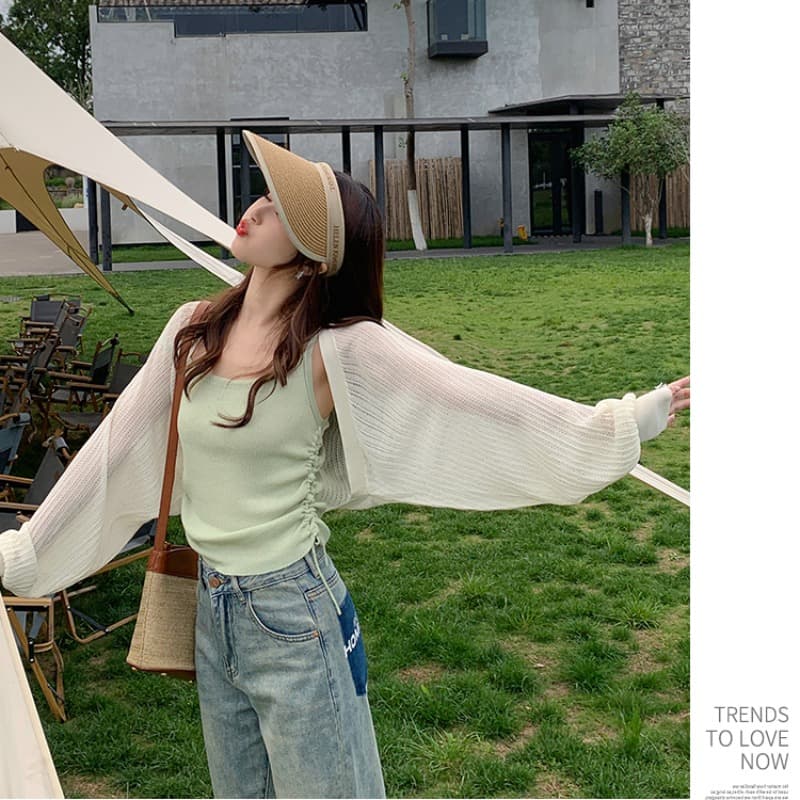 어깨 오픈 가디건 여성 얇은 스타일 숄 여름 경기 치마 프랑스식 외부 가져 가라. 블라우스 얼음 실크 니트 맨위 자외선 차단 재킷 이미지 5