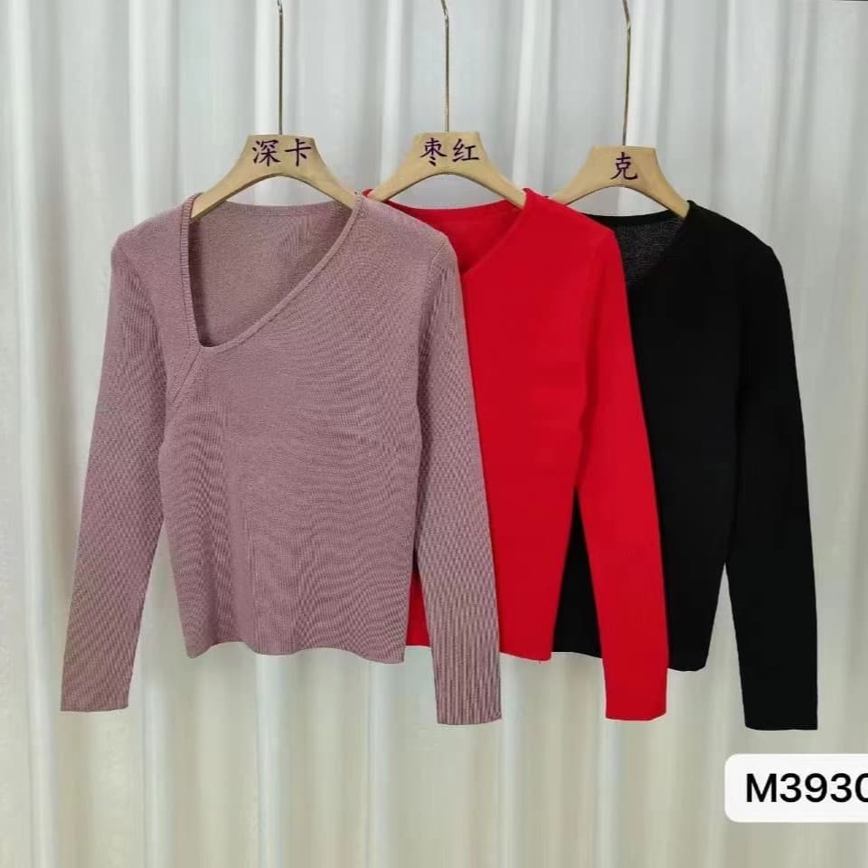 가을 새로운 고급 센스 패션 불규칙 비스듬한 어깨 V넥 긴팔 맨위 여성 이미지 5