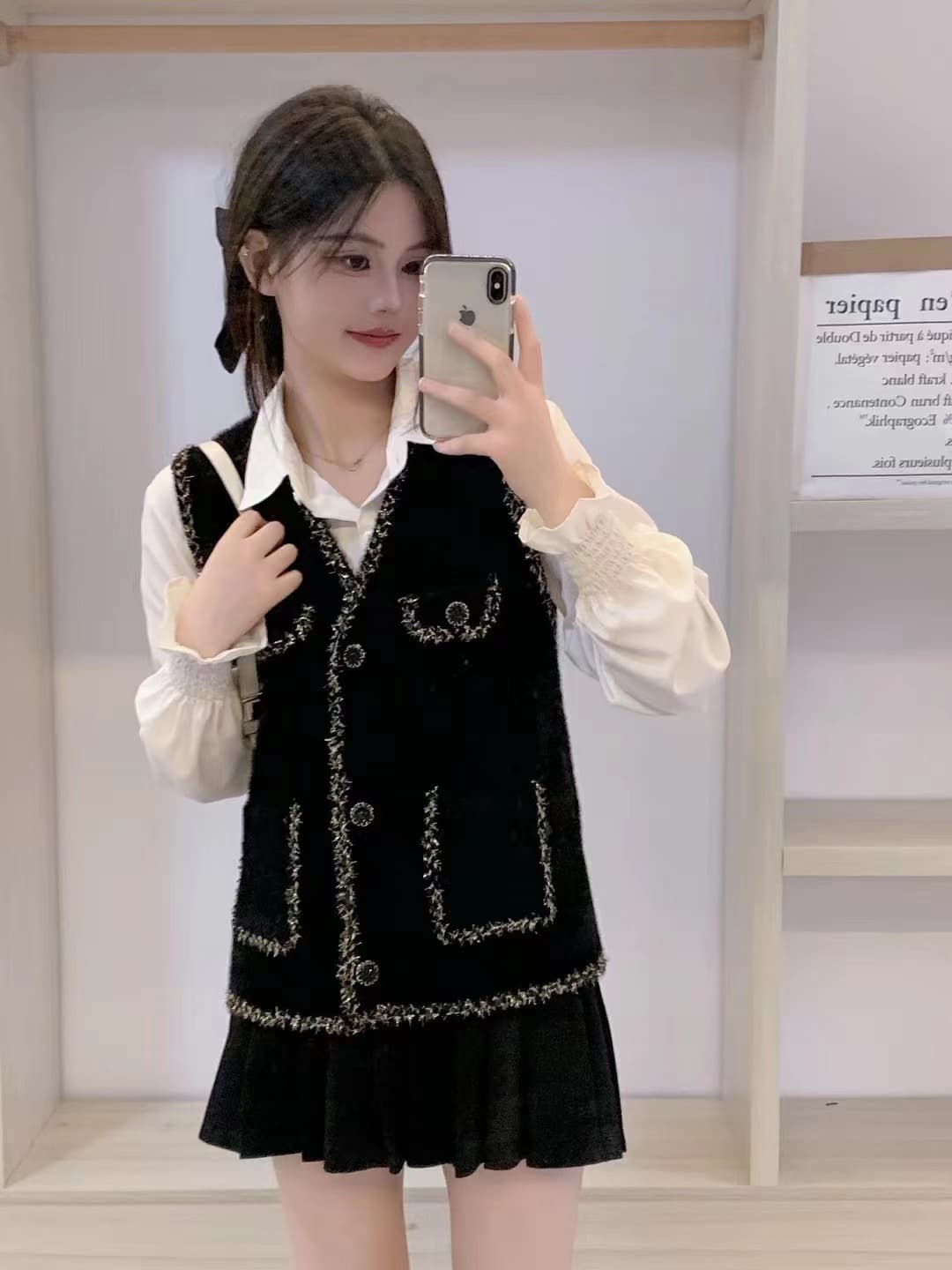 작은 샤넬 스타일 민소매 니트 오픈 가디건 모방 fall 털 베스트 여성 코트 가을 의상 조끼 광택 실 테두리 몸매 가꾸기 맨위 트렌디 상세 이미지 10