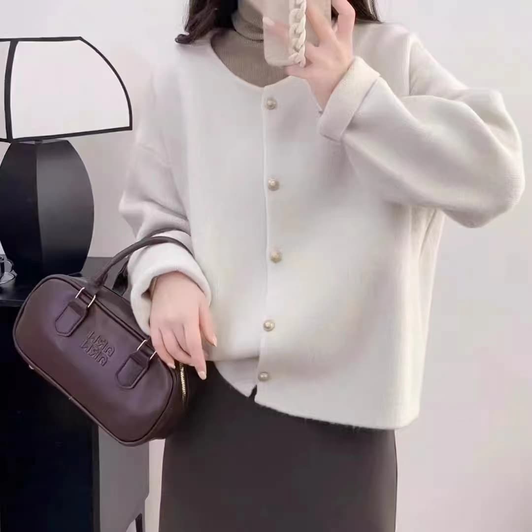 한국 스타일 라운드 넥 싱글 줄 버튼 단색 니트 오픈 가디건 여성 가을 겨울철 새로운 루즈핏 느긋한 바람 부드러운 찹쌀 스웨터 코트 상세 이미지 2
