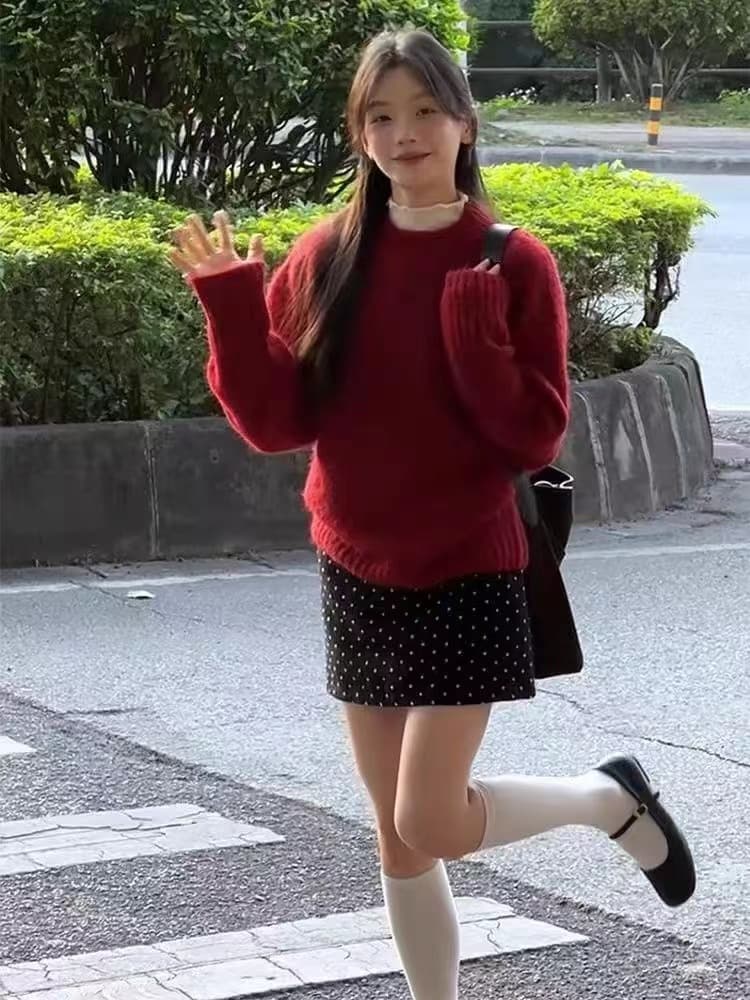 두꺼운 가을 겨울 부드러운 바람 보라색 스웨터 여자 작은 대중 디자인 센스 새로운 일본식 느긋한 니트 이미지 4