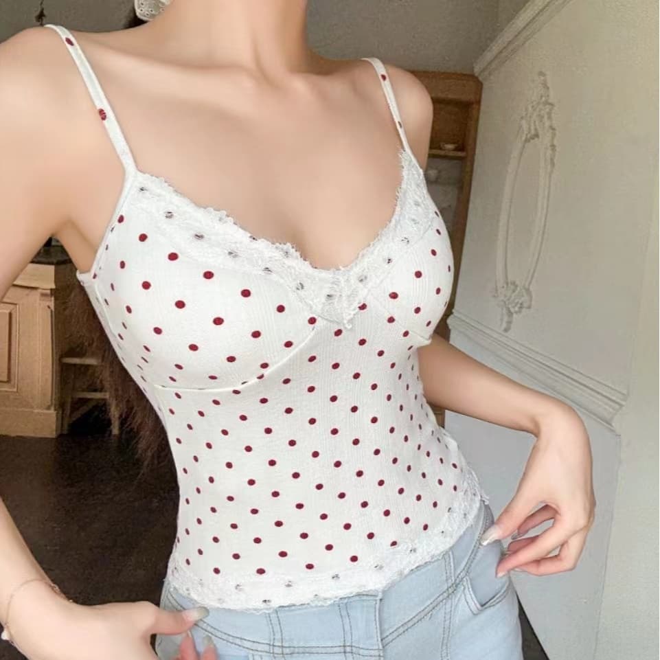 여름 새로운 달콤한 매운맛 바람 자카드 프린트 캐미솔 몸매 가꾸기 원피스 벨트 가슴 패드 다용도 맨위 상세 이미지 7