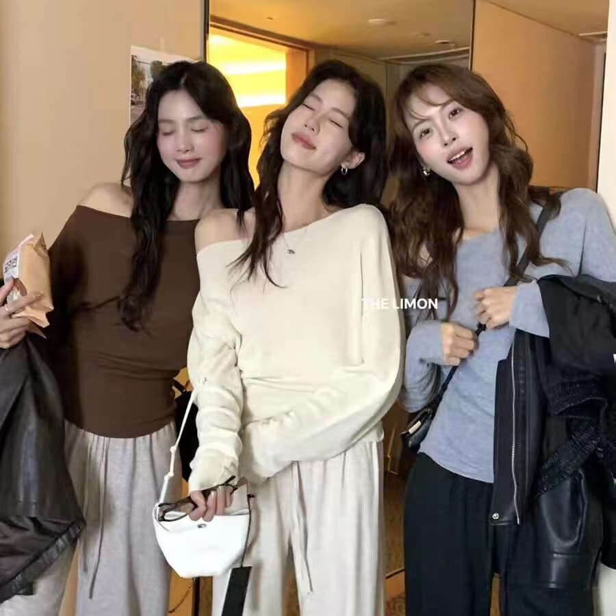 레몬 녹차 느긋한 비스듬한 어깨 니트 스웨터 여성 2026 이른 가을 새로운 디자인 센스 슬림해 보이는 맨위 상세 이미지 1