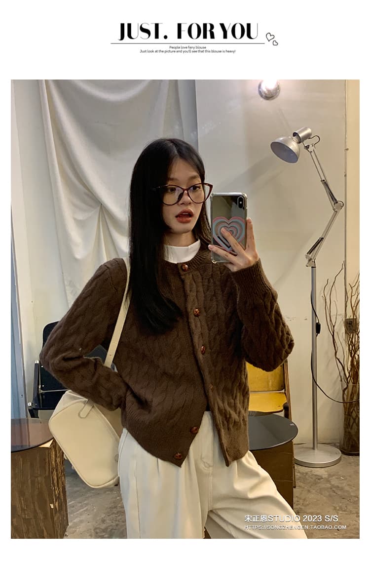한국 레트로 스타일 단추 꽈배기 니트 오픈 가디건 여성 가을 새로운 루즈핏 한 부서 Chic 슬림해 보이는 긴팔 맨위 상세 이미지 18
