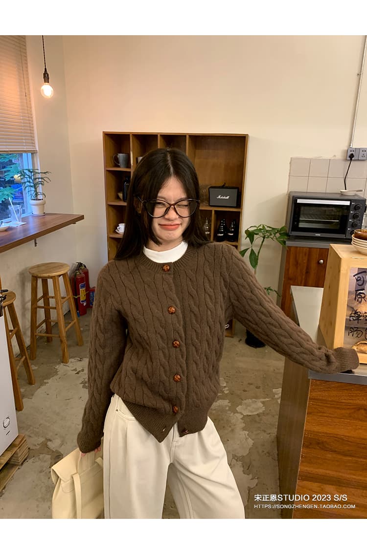 한국 레트로 스타일 단추 꽈배기 니트 오픈 가디건 여성 가을 새로운 루즈핏 한 부서 Chic 슬림해 보이는 긴팔 맨위 상세 이미지 19