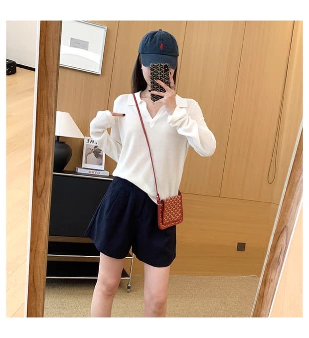 이른 가을 오래된 돈 바람 통기성 차가운 센스 주간 실크 아마 POLO 칼라 느슨함 자외선 차단 블라우스 상세 이미지 19