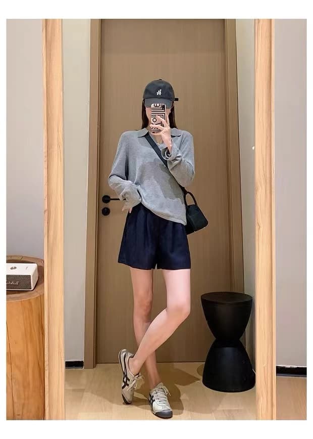 이른 가을 오래된 돈 바람 통기성 차가운 센스 주간 실크 아마 POLO 칼라 느슨함 자외선 차단 블라우스 상세 이미지 32