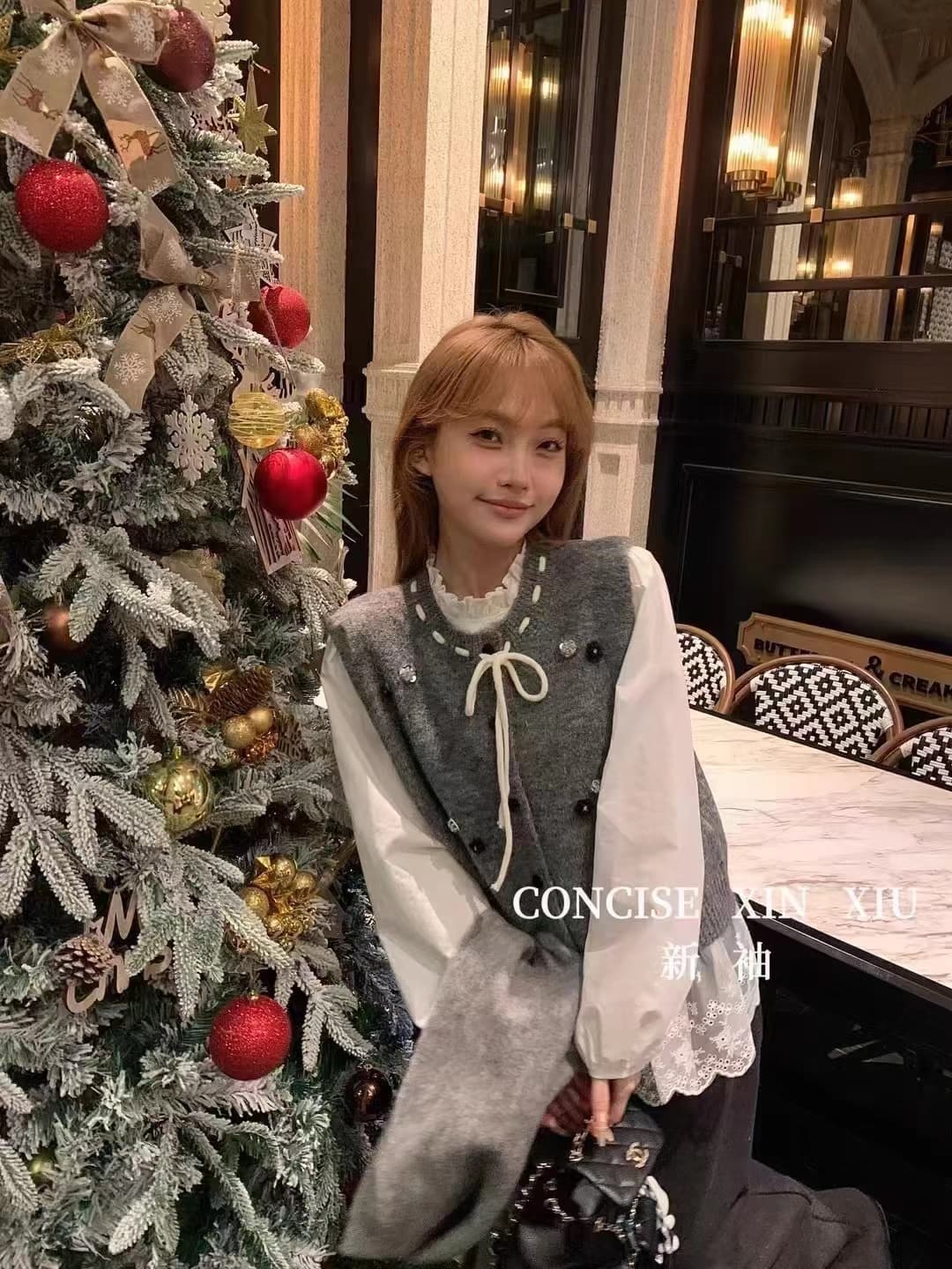 2026 봄과 가을 옷 새로운 레이스업 꽃 니트 베스트 상세 이미지 6