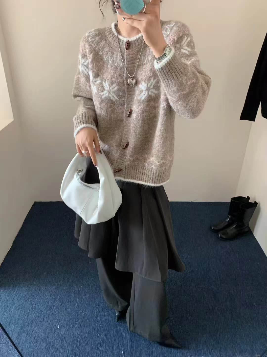 한국 동대문 새로운 레트로 공정한 섬 자카드 스웨터 오픈 가디건 여성 한국 스타일 새로운 루즈핏 다용도 니트 스웨터 이미지 3