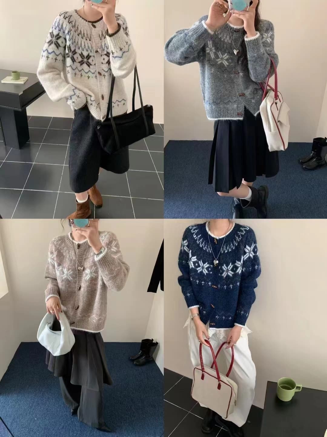 한국 동대문 새로운 레트로 공정한 섬 자카드 스웨터 오픈 가디건 여성 한국 스타일 새로운 루즈핏 다용도 니트 스웨터 상세 이미지 1