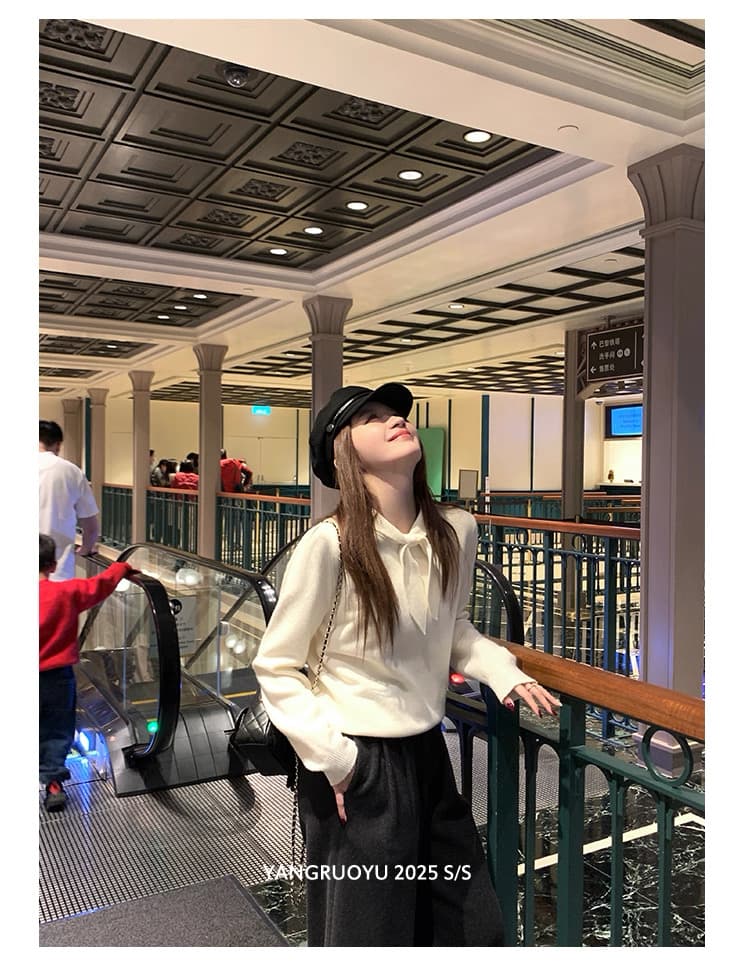 가을 새로운 토끼 아 나비 넥타이 디자인 단색 긴팔 니트 스웨터 외국 가스 캐주얼 연령 감소 스웨터 코트 상세 이미지 32
