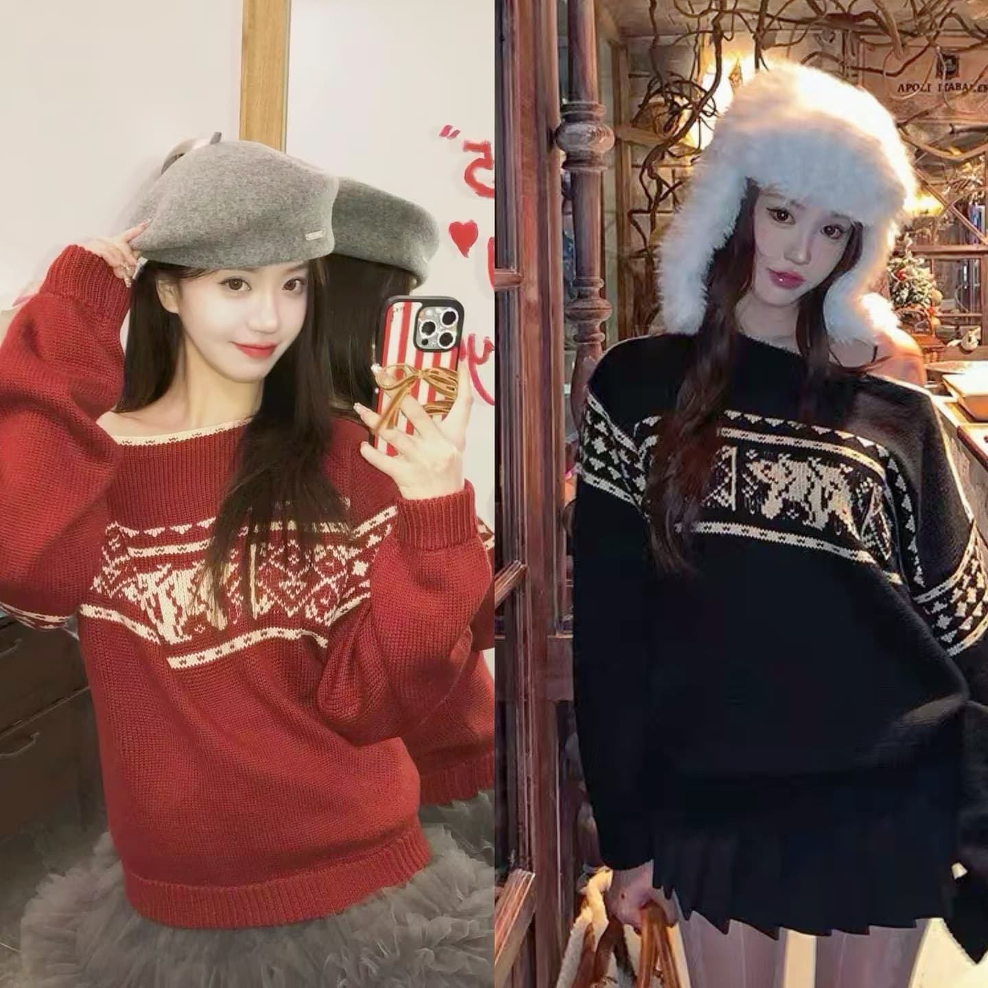 비스듬한 어깨 눈꽃 공정한 섬 오프숄더 레트로 스웨터 오프숄더 고급 가을 겨울 루즈핏 여성 순수한 욕망 핫걸 여성 의류 공정한 상세 이미지 1