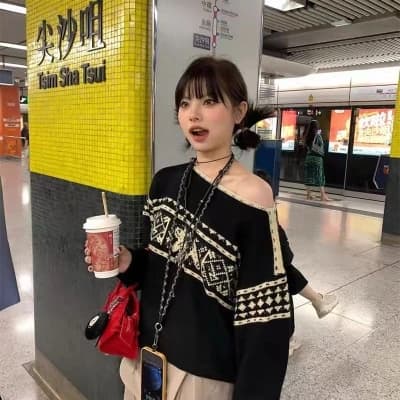 비스듬한 어깨 눈꽃 공정한 섬 오프숄더 레트로 스웨터 오프숄더 고급 가을 겨울 루즈핏 여성 순수한 욕망 핫걸 여성 의류 공정한 상세 이미지 8