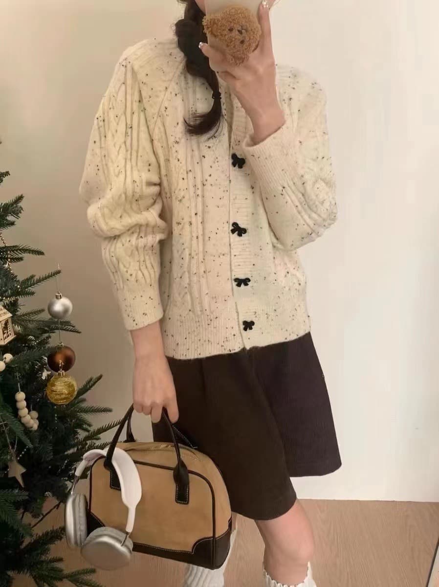 한 부서 부드러운 바람 나비 매듭 빨간색 스웨터 여성 코트 품격 느긋한 바람 작은 대중 부드러운 찹쌀 다용도 니트 오픈 가디건 상세 이미지 5