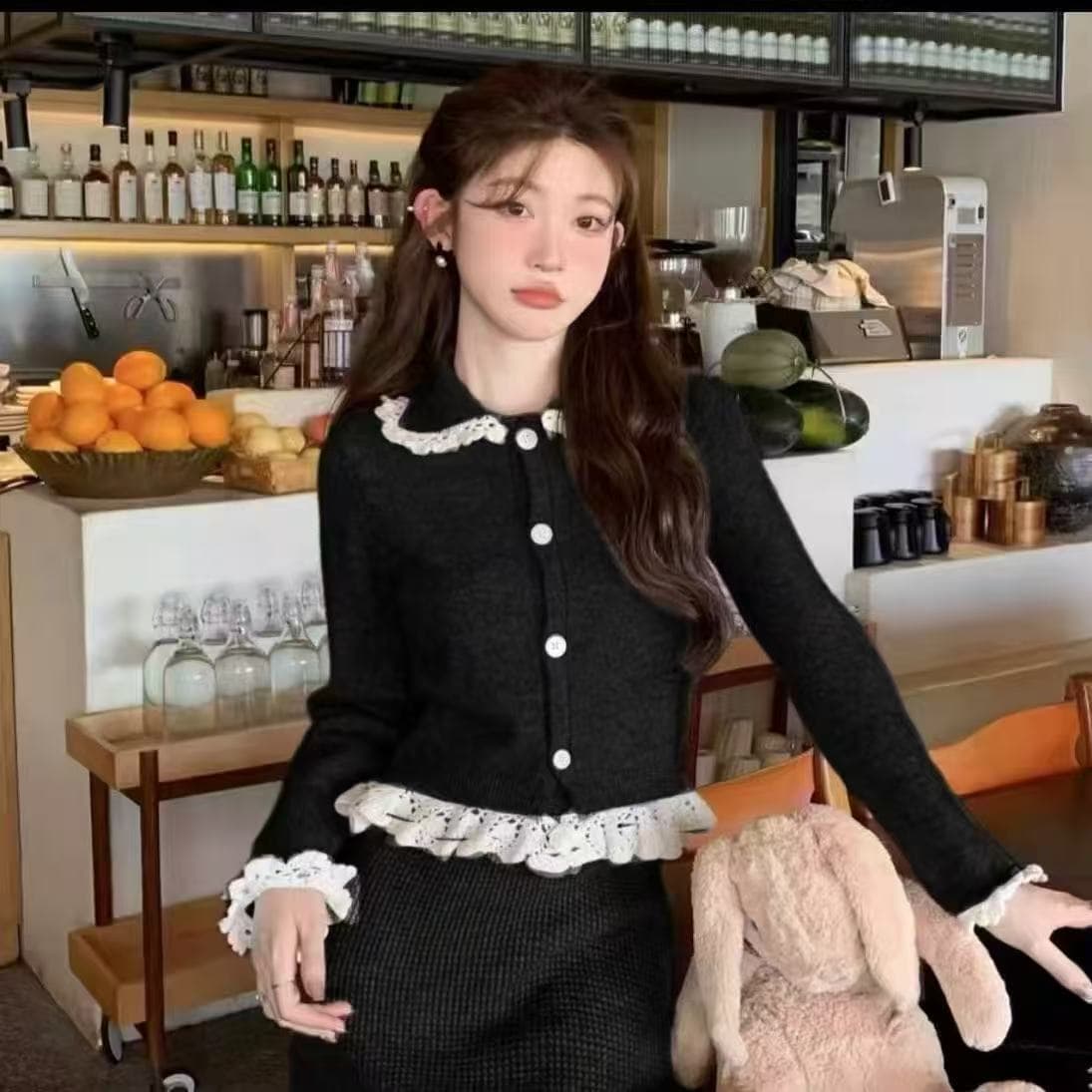 한국 동대문 한 부서 소녀 센스 탈착식 무거운 작업 수공 자수 양모 니트 스웨터 미니 스커트 세트 상세 이미지 12