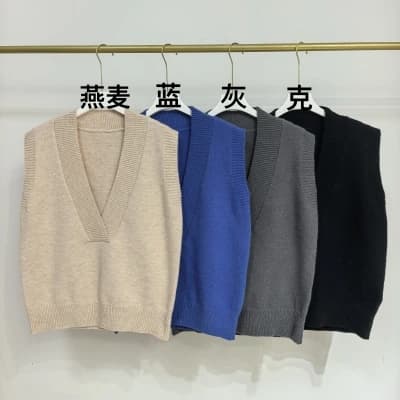 고급 센스 V넥 스택 착용 니트 베스트 조끼 여성 봄 가을 어깨 외부 가져 가라. 부드러운 찹쌀 스웨터 조끼 민소매 맨위 상세 이미지 1