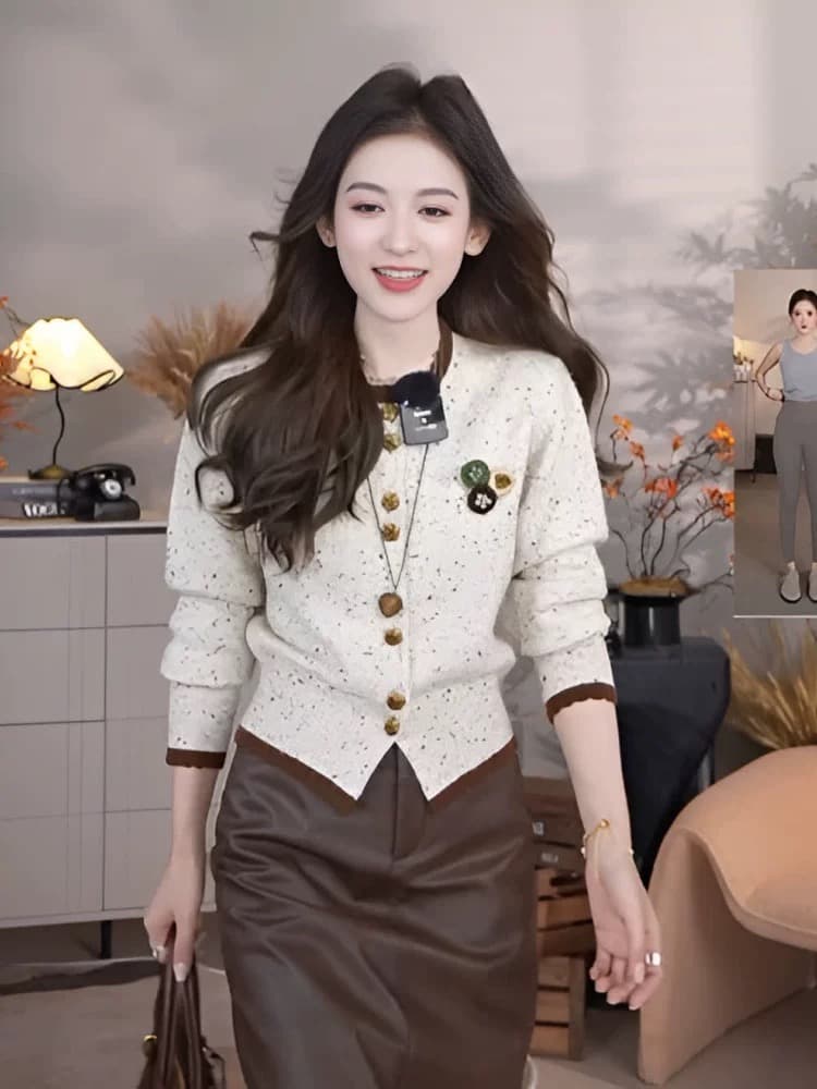 이른 가을 작은 샤넬 스타일 쇼트 스타일 니트 스웨터 여성 2026 새로운 이른 가을 긴팔 맨위 니트 오픈 가디건 스웨터 여성 코트 상세 이미지 6
