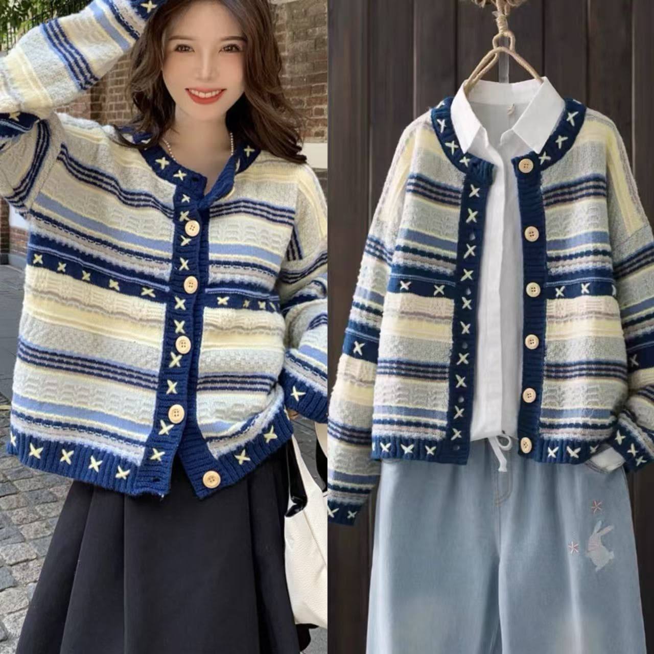 한국 동대문 느긋한 바람 무거운 작업 분위기 센스 스웨터 여성 코트 오픈 가디건 가을 겨울 두꺼운 한국 스타일 루즈핏 라운드