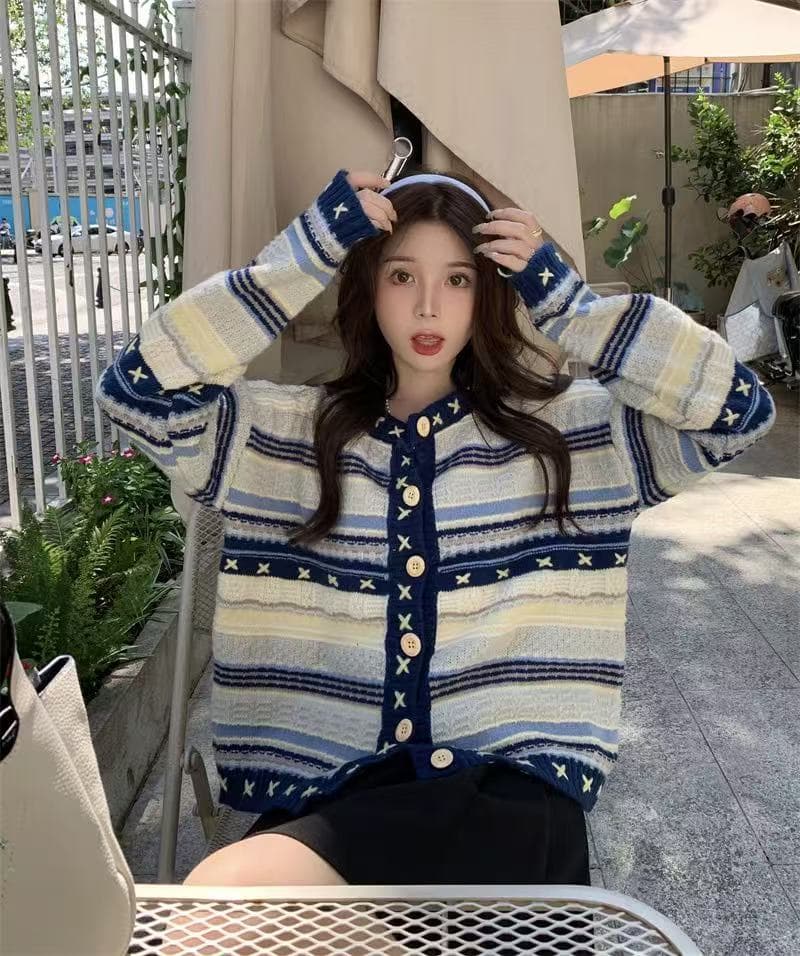 한국 동대문 느긋한 바람 무거운 작업 분위기 센스 스웨터 여성 코트 오픈 가디건 가을 겨울 두꺼운 한국 스타일 루즈핏 라운드 상세 이미지 5
