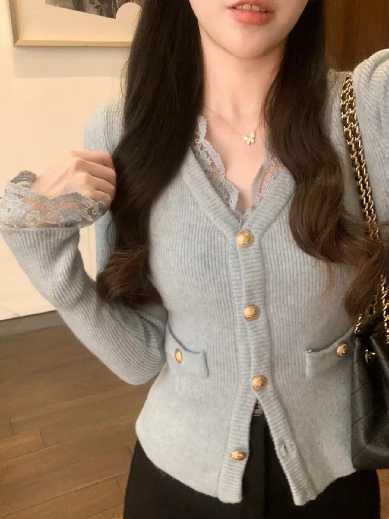 앤디 플러시 캐주얼 느긋한 바람 스트라이프 니트 오픈 가디건 여성 새로운 루즈핏 슬림해 보이는 부드러운 찹쌀 스웨터 코트 맨위 상세 이미지 3