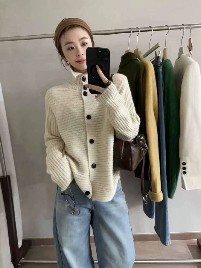 한국 동대문 패션 스탠드 칼라 스웨터 여성 코트 루즈핏 느긋한 바람 oversize 터틀넥 외출용 니트 열기 상세 이미지 4