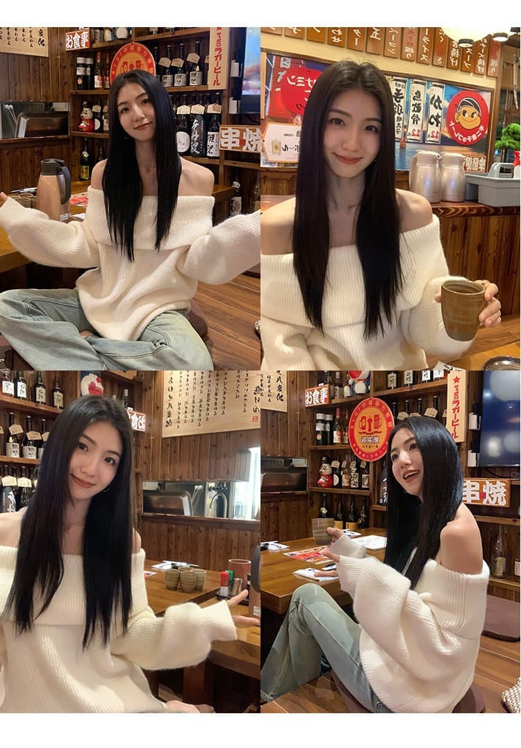 한국 동대문 오프숄더 디자인 센스 작은 대중 우유 씽 하는 소리 부드러운 찹쌀 풀오버 스웨터 여자 가을 겨울 슈퍼 잘 생긴 니트 상세 이미지 14