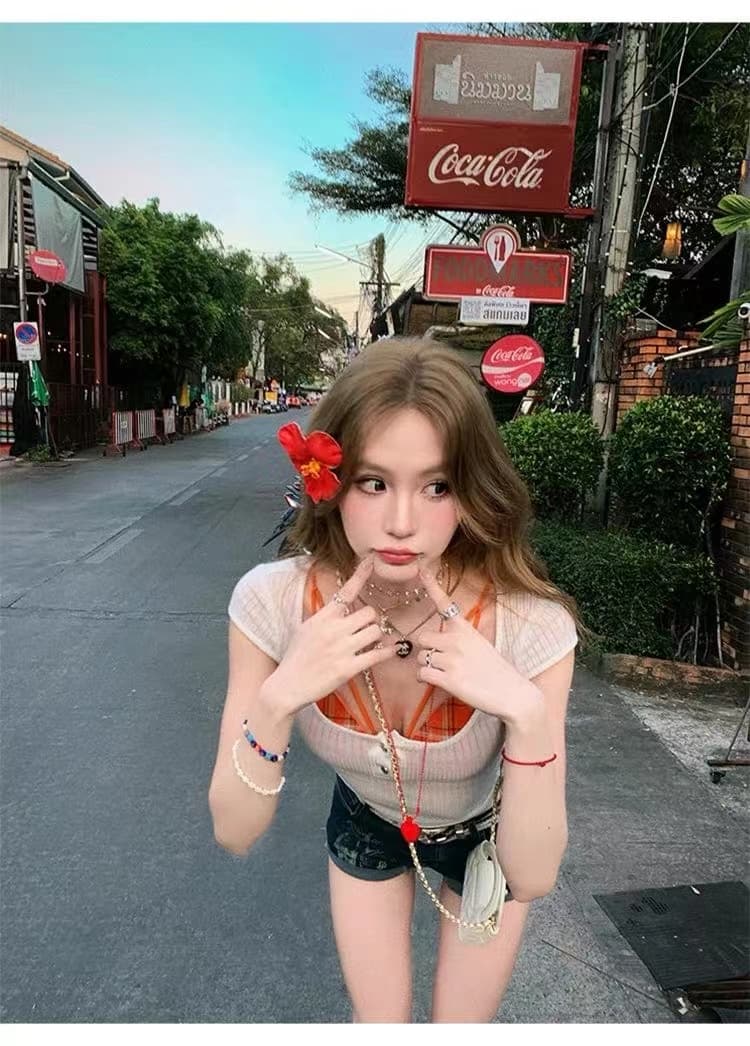 새로운 한 부서 소녀 연인 둘 색상 블라우스 체크무늬 인사이드 가져 가라. 세트 몸매 가꾸기 달콤한 매운맛 두 조각 여성 세트 상세 이미지 22