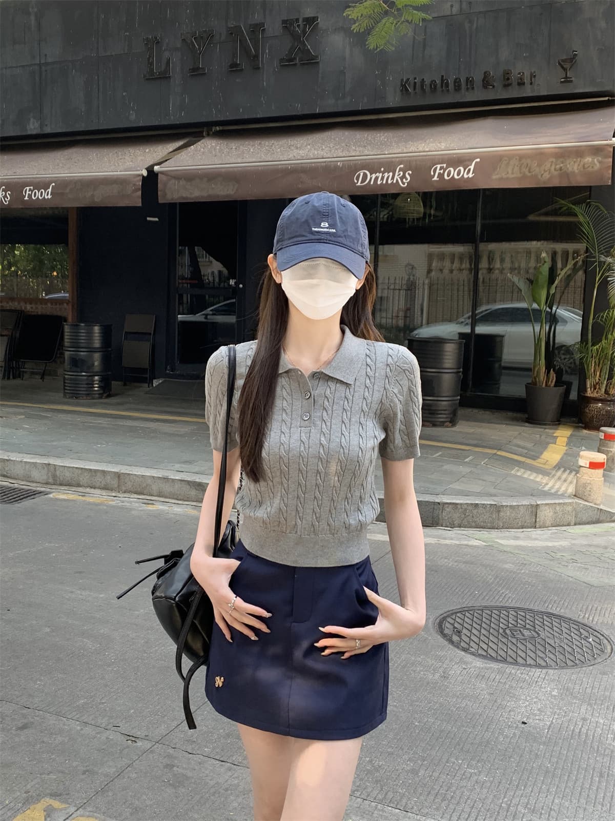 pusumede 레트로 니트 스웨터 반팔 티셔츠 여성 여름 얇은 스타일 캐주얼 POLO 칼라 꽈배기 긍정적 인 어깨 쇼트 스타일 맨위 상세 이미지 15